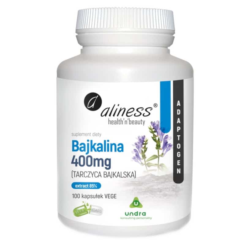 Bajkalina (Tarczyca bajkalska) Extract 85% 400 mg Aliness - Wspomaga stawy, mięśnie i ścięgna - 100 kapsułek