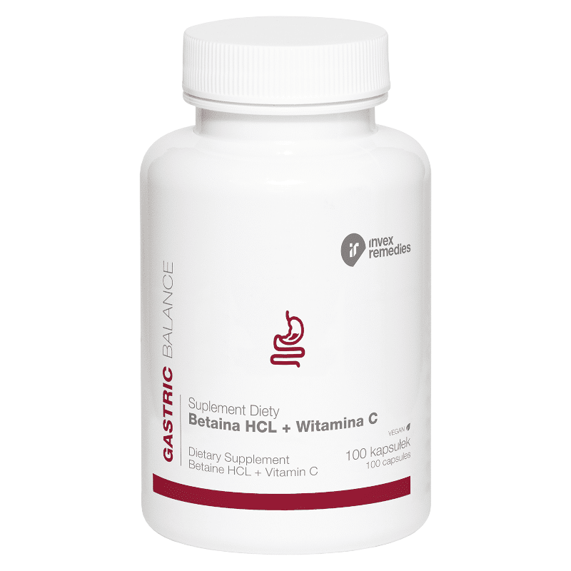 Betaina HCL + Witamina C Invex Remedies - Prawidłowy metabolizm homocysteiny -100 kapsułek