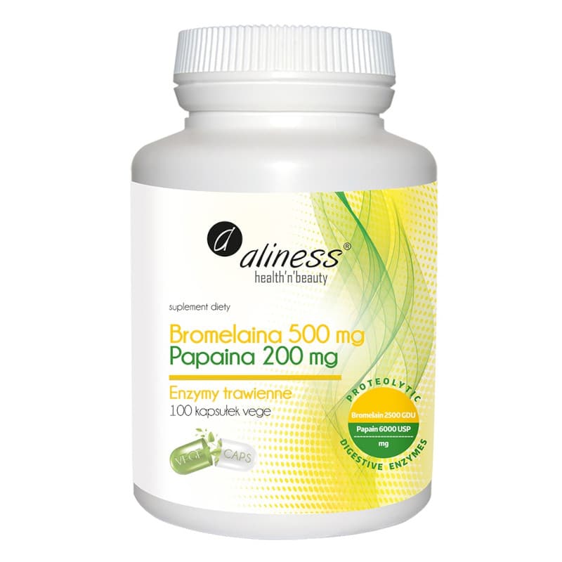 Bromelaina 500 mg Papaina 200 mg Aliness - Enzymy trawienne - 100 kapsułek
