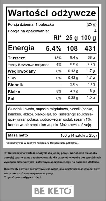 Keto Bułeczki Bezglutenowe BeKeto - Naturalne i niesamowicie smaczne - 100 g