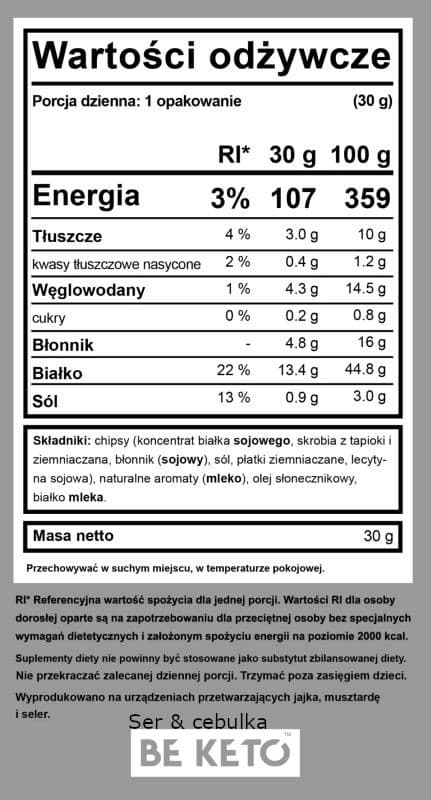 Keto Chipsy BeKeto - Ser & cebulka, Czerwona papryka oraz Orientalne pikantne - 30 g (Smak: ser-szwajcarski-francuska-cebulka)