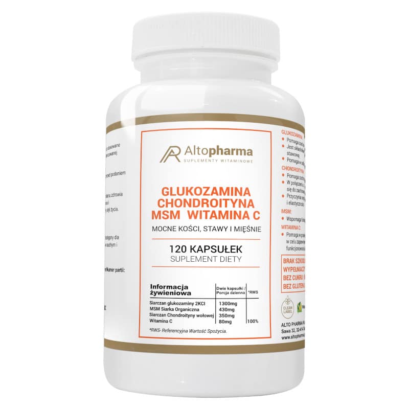 Glukozamina Chondroityna MSM i WItamina C Alto Pharma Mocne kości, stawy i mięśnie - 120 kapsułek