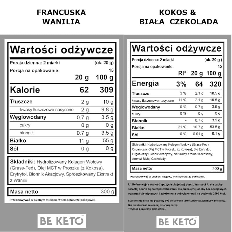 Kolagen z olejem MCT BeKeto w proszku 300 g - Różne smaki (Smak: organiczna-matcha)