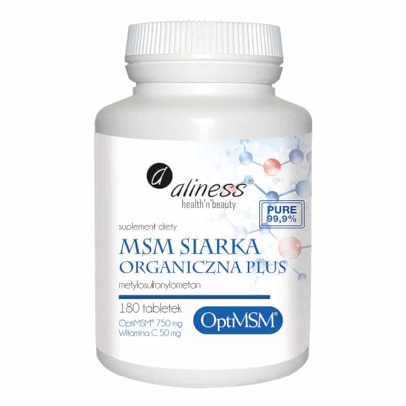 MSM Siarka Organiczna PLUS Metylosulfonylometan + Witamina C Aliness - 180 tabletek