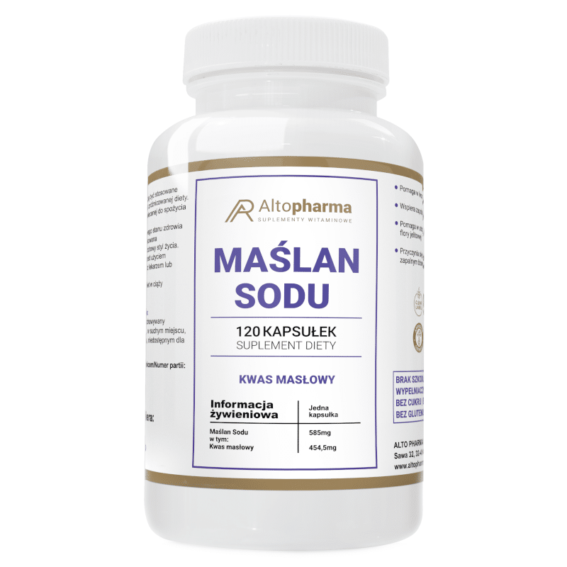 Maślan sodu 585 mg Alto Pharma - Wspomaga zdrowe jelita i trawienie - 120 kapsułek