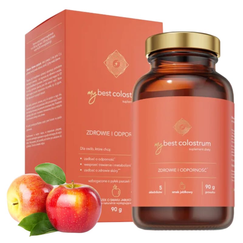 MyBestColostrum MyBestPharm - Wsparcie odporności dla dzieci i dorosłych - 90g proszek (Smak: jablkowy)