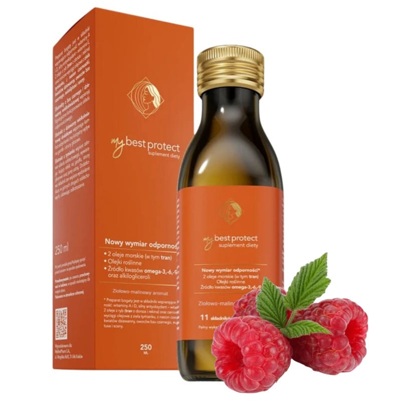 MyBestProtect Preparat na wzmocnienie odporności MyBestPharm 250 ml - Smak malinowy i pomarańczowy (Smak: ziolowo-pomaranczowy)