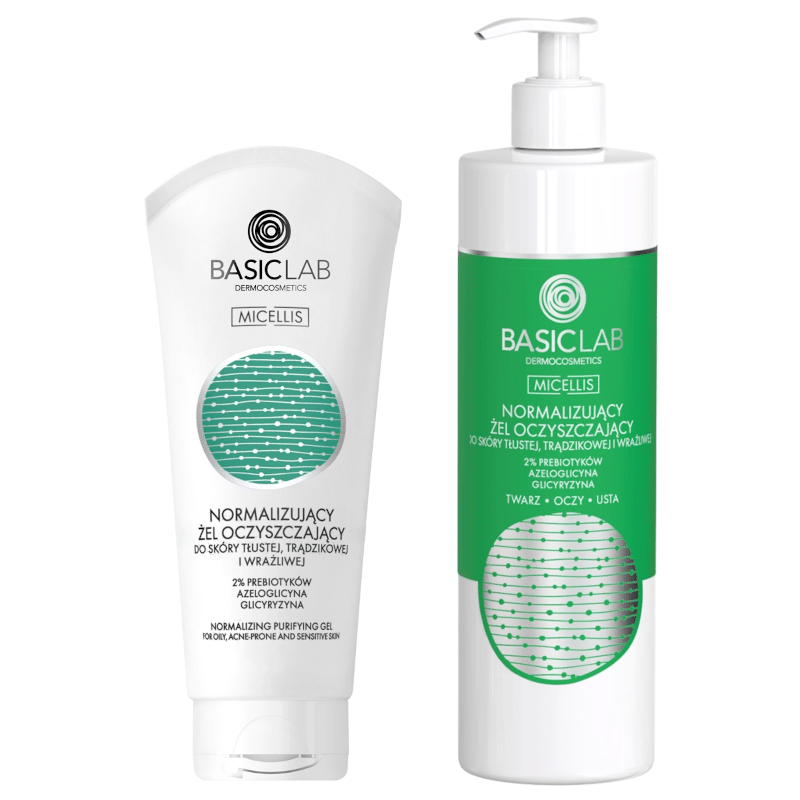 Normalizujący żel oczyszczający BASICLAB - Do skóry tłustej, trądzikowej i wrażliwej 100 ml, 300 ml (Pojemnosc: 300-ml)