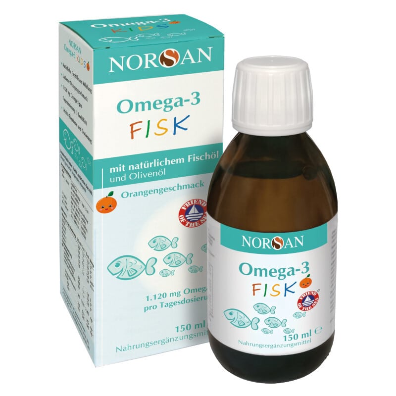Norsan Omega-3 FISK z naturalnym olejem rybnym dla dzieci o smaku pomarańczowym - 150 ml
