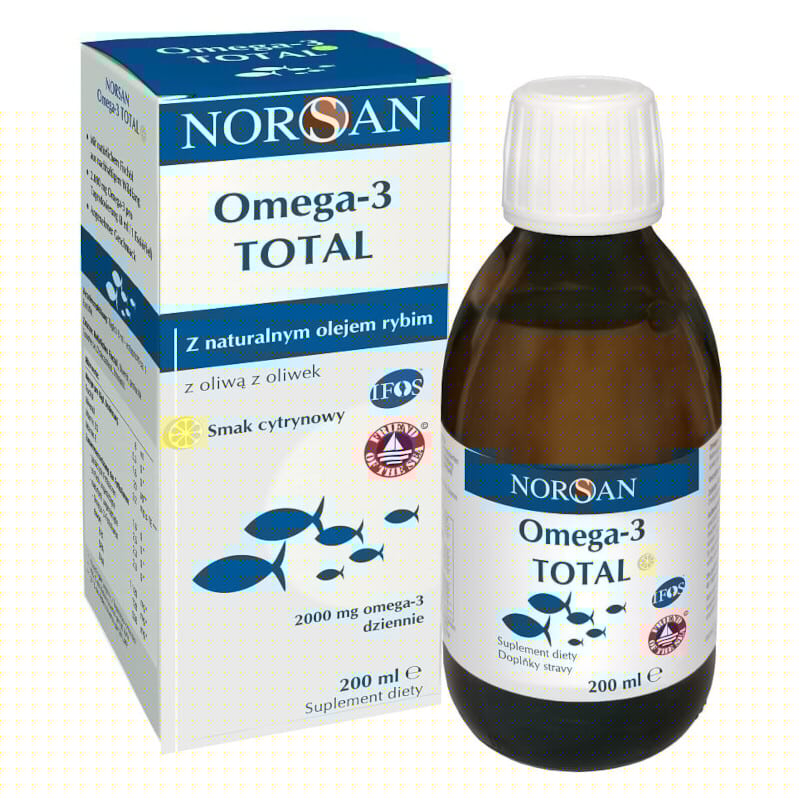 Norsan Omega-3 TOTAL z naturalnym olejem rybnym 2000 mg - 200 ml (Smak: cytrynowy)