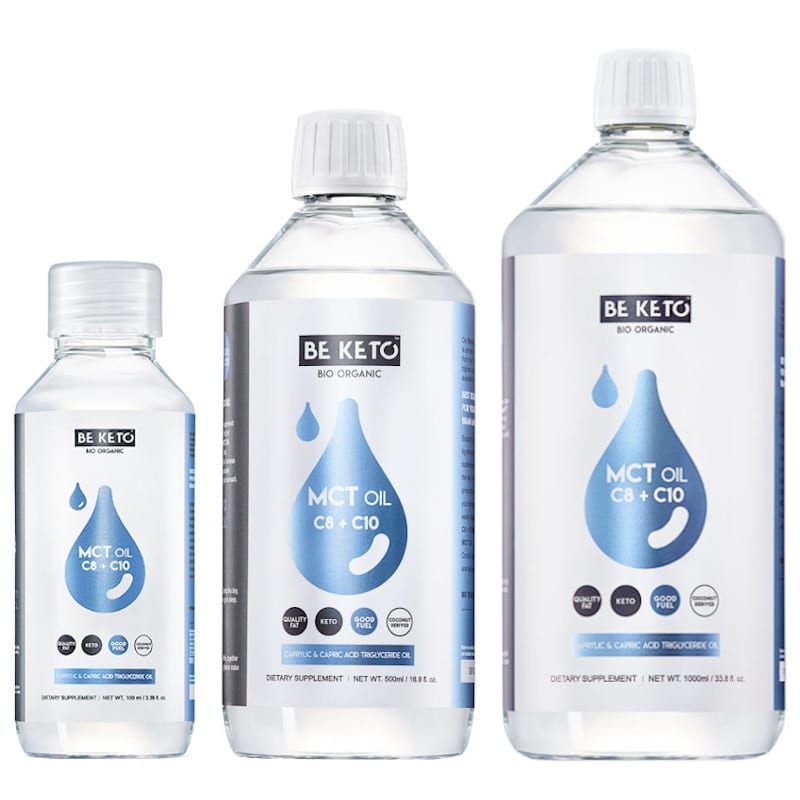 Olej MCT 100% C8 + C10 BeKeto - Dla osób na diecie ketogenicznej - 100, 500 lub 1000 ml (Pojemnosc: 1000-ml)