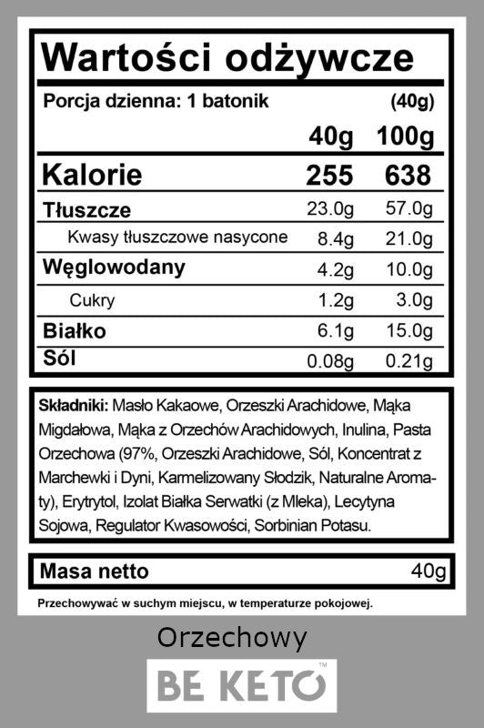 Keto Baton BeKeto - Idealny na szybką energiczną przekąskę - Różne smaki 40 g (Smak: kokos-biala-czekolada)