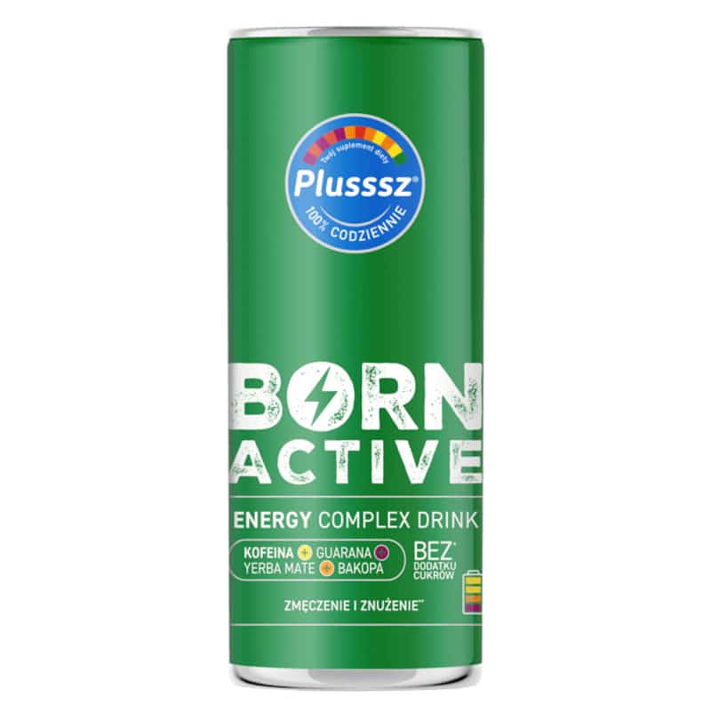 Plusssz BORN ACTIVE Energy Complex Drink Polski Lek - 250 ml o smaku mango-marakuja