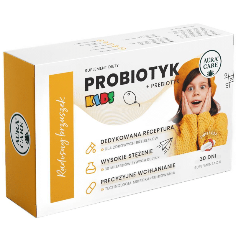 Radosny Brzuszek Kids Aura Care - Probiotyk + prebiotyk - 30 kapsułek
