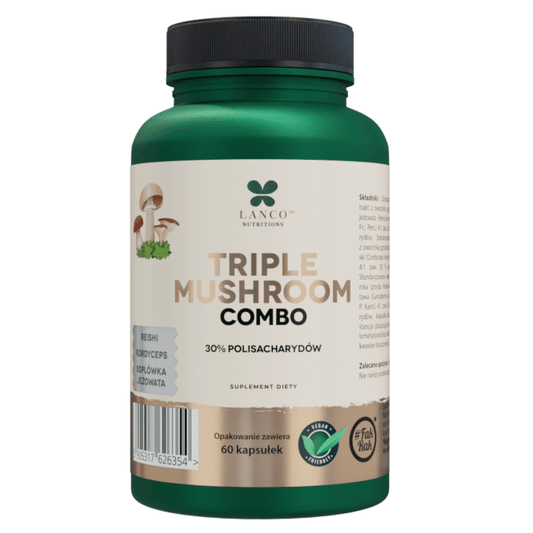 TRIPLE MUSHROOM Combo Lanco - Moc trzech grzybów Lions Mane, Reishi oraz Kordyceps - 60 kapsułek