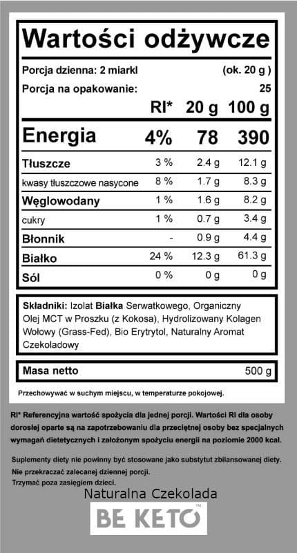 Keto Shake Wzbogacony Olejem MCT oraz Izolatem Białka BeKeto - Różne Smaki 500 g (Smak: francuska-wanilia)
