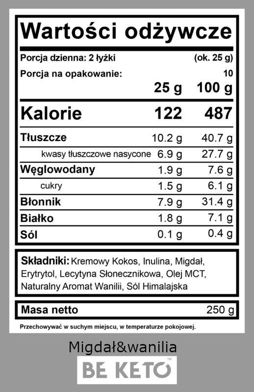 Keto Krem z Olejem MCT BeKeto - Różne Smaki 250 g (Smak: krolowa-makadamia)