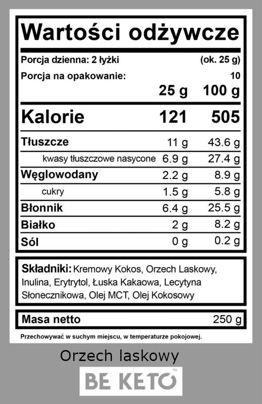 Keto Krem z Olejem MCT BeKeto - Różne Smaki 250 g (Smak: orzech-laskowy)