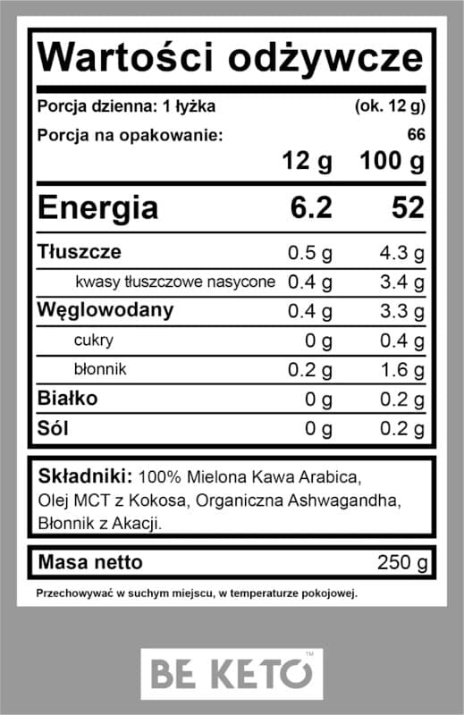 Supreme Coffee BeKeto - Kawa z olejem MCT i organiczną ashwagandhą - 250 g