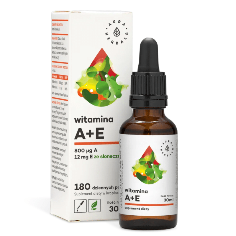 Witamina A + E Aura Herbals - Wspiera zdrowie skóry oraz wzroku - 30 ml krople