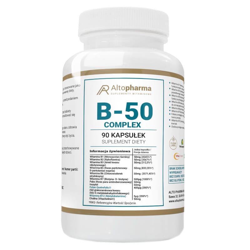 Witamina B-50 Metylobalamina Complex Alto Pharma - Wspomaga prawidłowy rozwój i odporność - 90 kapsułek