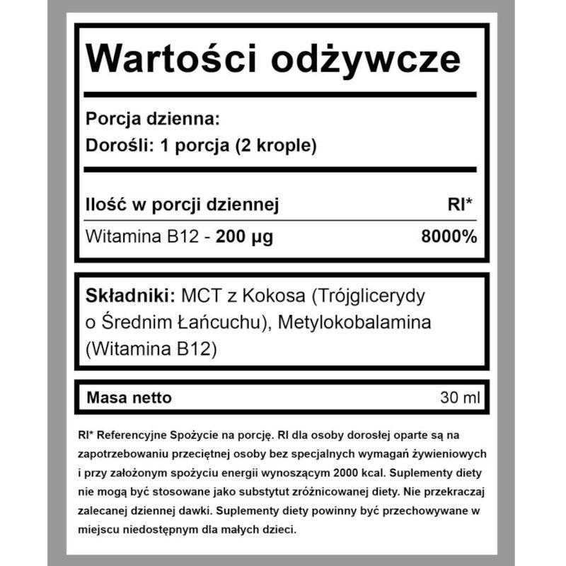 Witamina B12 z olejem MCT w kroplach BeKeto - 30 ml