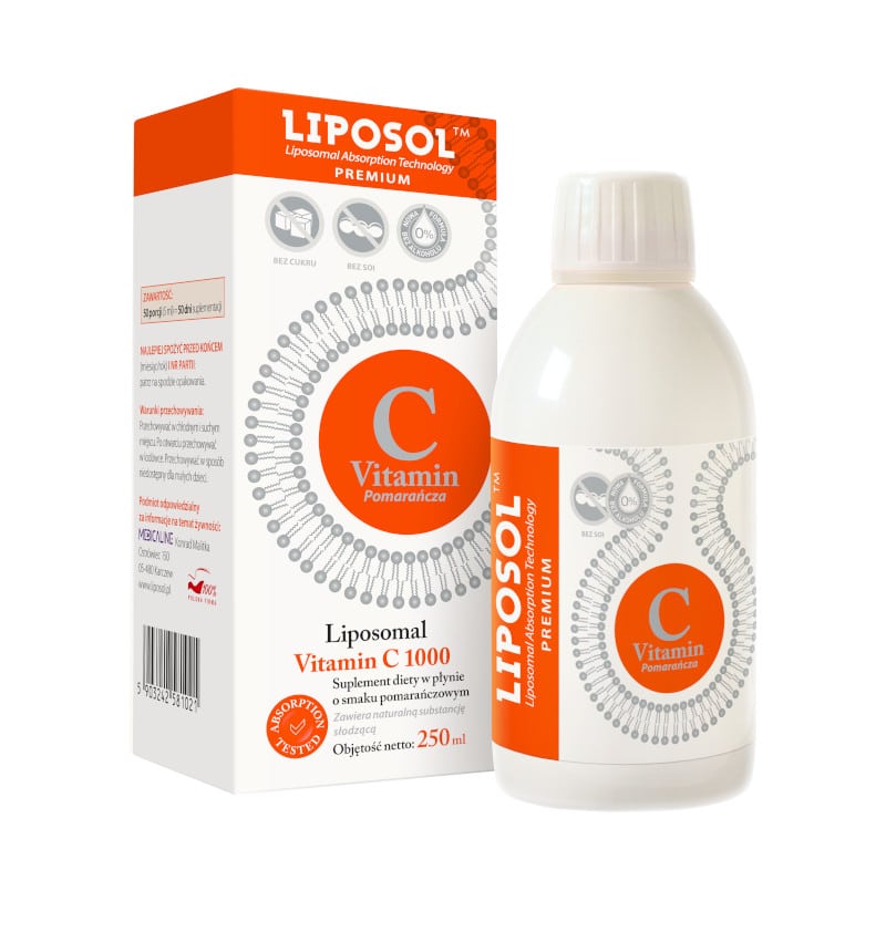 Liposomalna Witamina C 1000 LIPOSOL Aliness - Suplement diety w płynie - 250 ml (Smak: pomaranczowy)