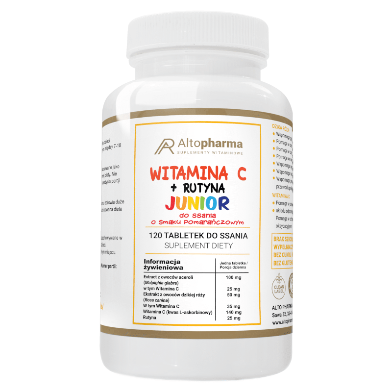 Witamina C + Rutyna Junior 200 mg Alto Pharma- Wspomaga układ odpornościowy - 120 tabletek do ssania o smaku pomarańczowym
