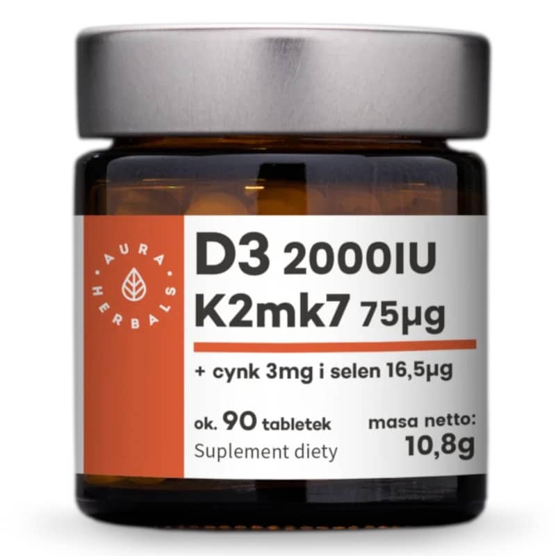 Witamina D3 2000 IU + K2 + Cynk + Selen Aura Herbals - 90 tabletek
