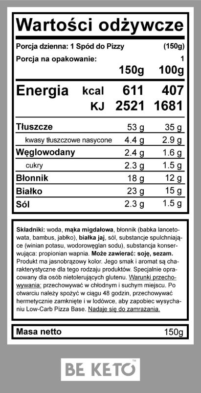 Keto Spód do Pizzy BeKeto - Bezglutenowy, naturalny i niesamowicie smaczny - 150 g