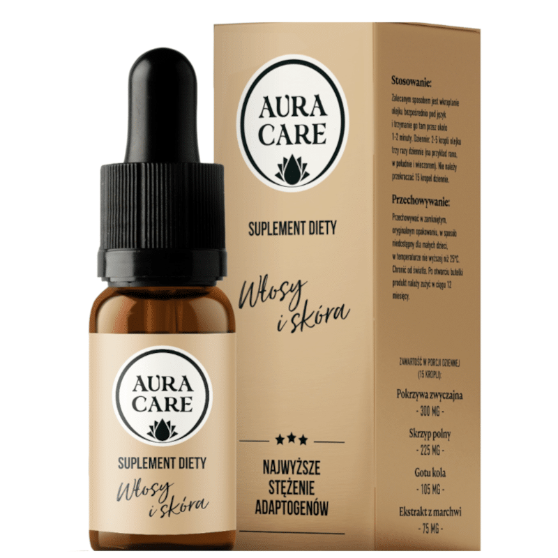 Włosy i skóra AURA CARE - Moc naturalnych składników dla pięknych włosów i zdrowej skóry - 10ml, około 300 kropli