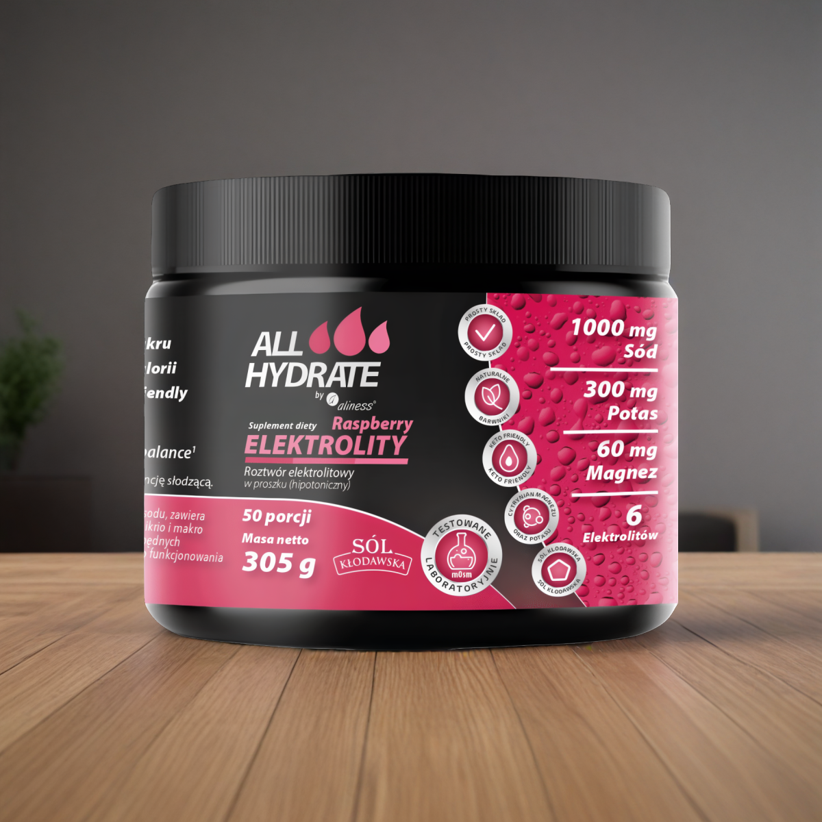 ALLHydrate Aliness -  Elektrolity Raspberry -  305g o smaku malinowym