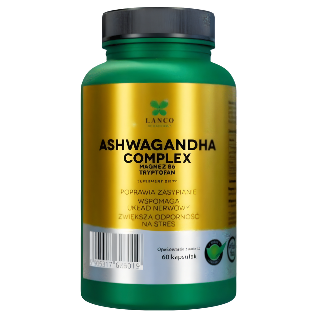 ASHWAGANDHA COMPLEX  Lanco - Wzmocniona o Magnez, B6 i Tryptofan - 60 kapsułek