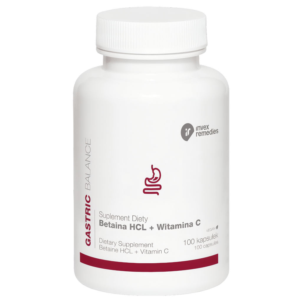 Betaina HCL + Witamina C Invex Remedies - Prawidłowy metabolizm homocysteiny -100 kapsułek