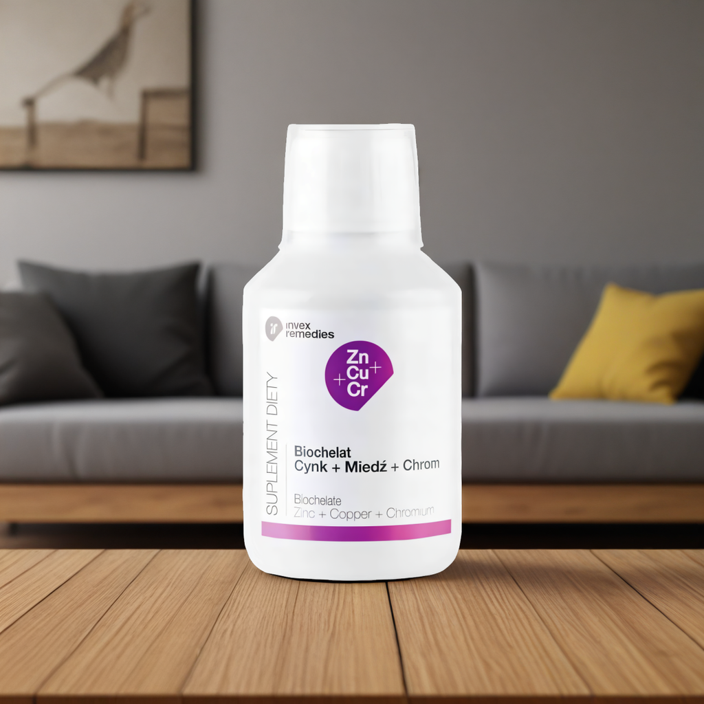 Biochelat Zn-Cu-Cr Uzupełnia niedobory cynku, miedzi i chromu Invex Remedies – 150 ml