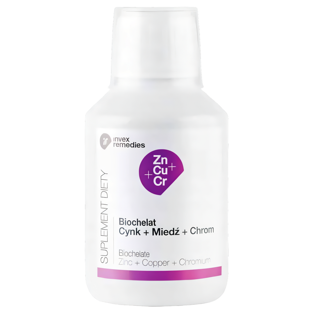 Biochelat Zn-Cu-Cr Uzupełnia niedobory cynku, miedzi i chromu Invex Remedies – 150 ml