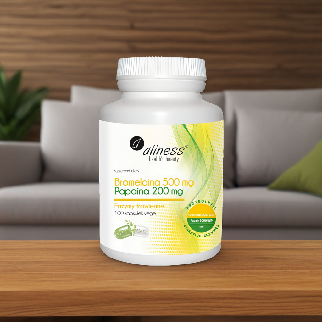 Bromelaina 500 mg Papaina 200 mg Aliness - Enzymy trawienne - 100 kapsułek