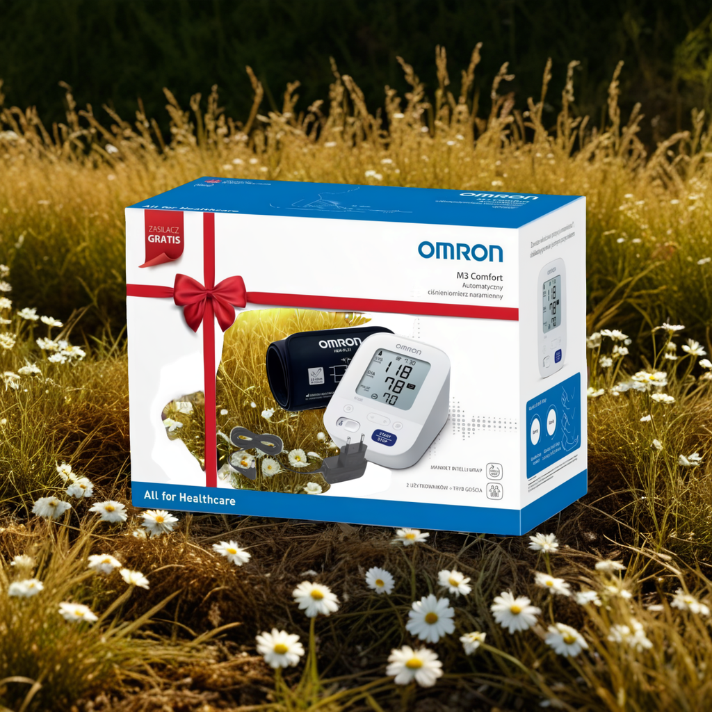 Ciśnieniomierz Omron M3 Comfort + zasilacz + dzienniczek - Zestaw prezentowy