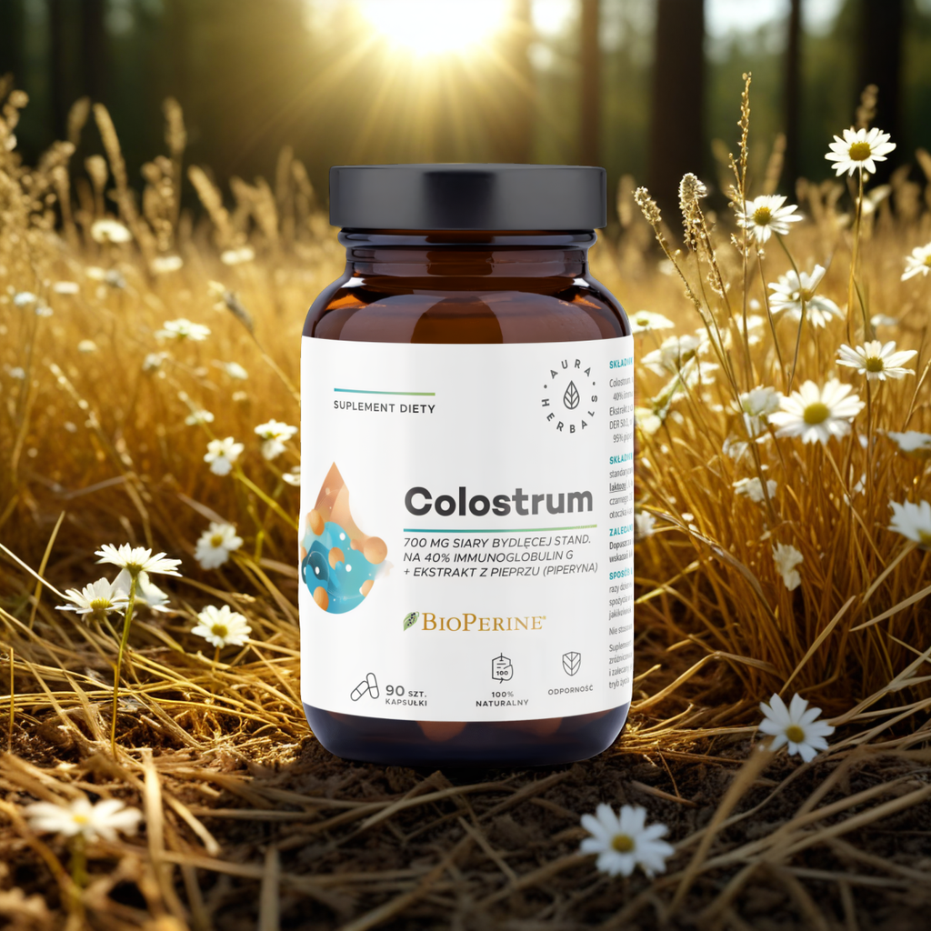 Colostrum 700 mg + BioPerine Aura Herbals - Wspomaga trawienie i wchłanianie składników odżywczych - 90 kapsułek