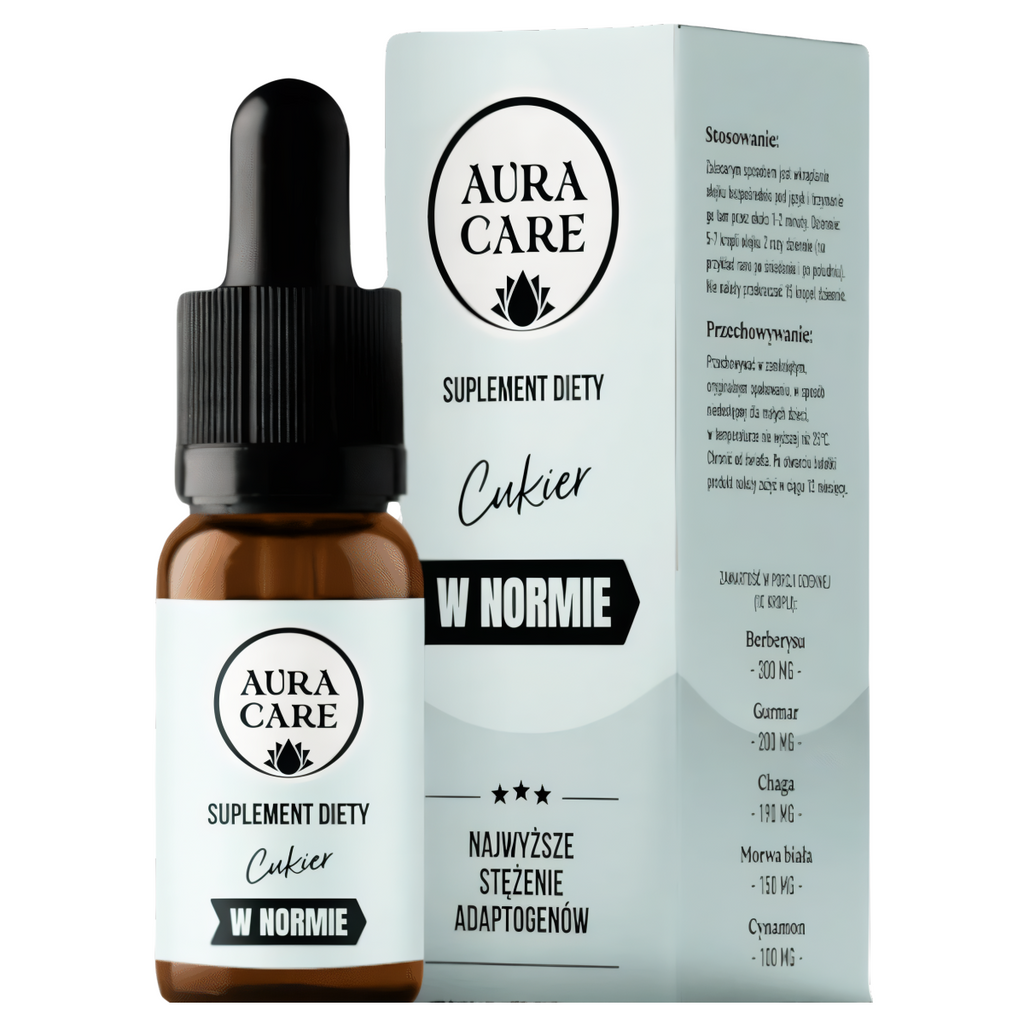 Cukier w normie Aura care - Berberys, Gurmar, Morwa biała, Cynamon, Chaga - 10 ml