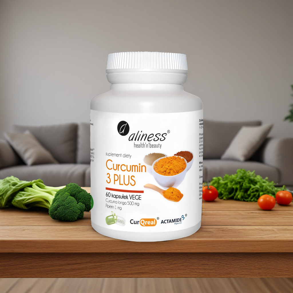 Curcumin 3 PLUS Aliness - Curcuma longa 500 mg, piperin 1 mg - 60 kapsułek Vege