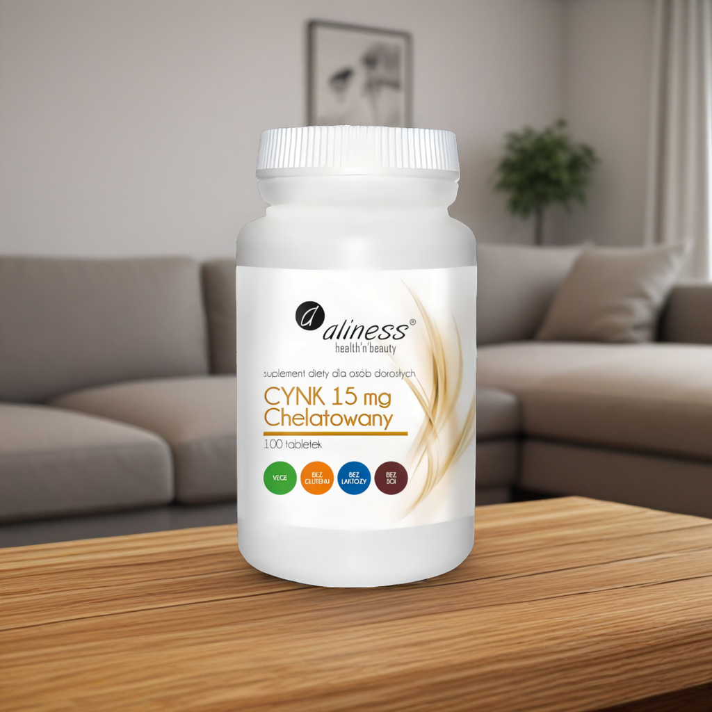 Cynk Chelatowany 15 mg Aliness - Wysoko przyswajalny - 100 tabletek