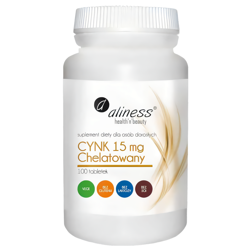 Cynk Chelatowany 15 mg Aliness - Wysoko przyswajalny - 100 tabletek