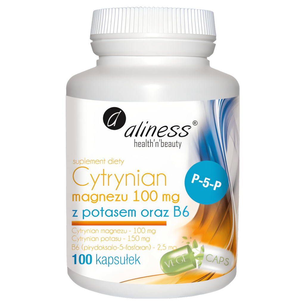 Cytrynian Magnezu 100 mg z Potasem oraz Witaminą B6 Aliness - 100 kapsułek