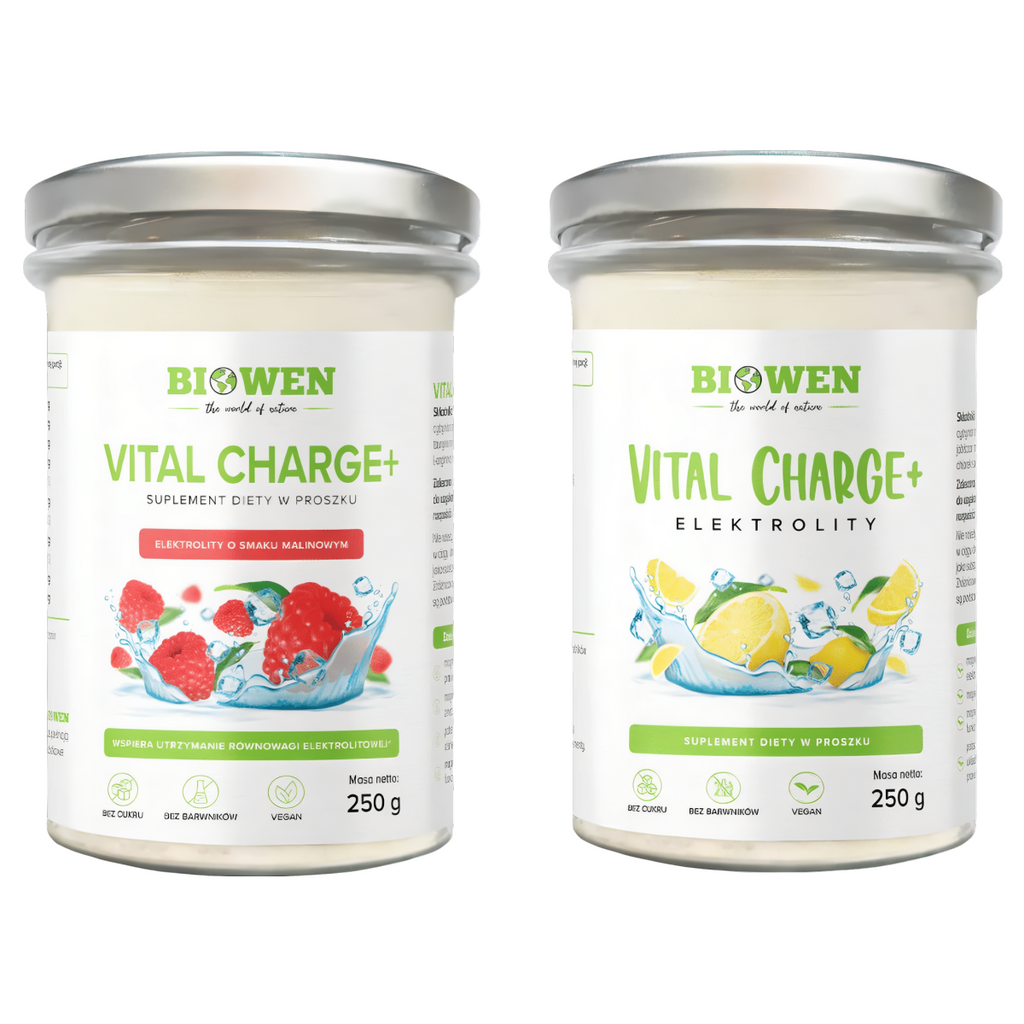Elektrolity Vital Charge+ Biowen - 250 g o smaku malinowym i cytrynowym (Smak: cytrynowy)