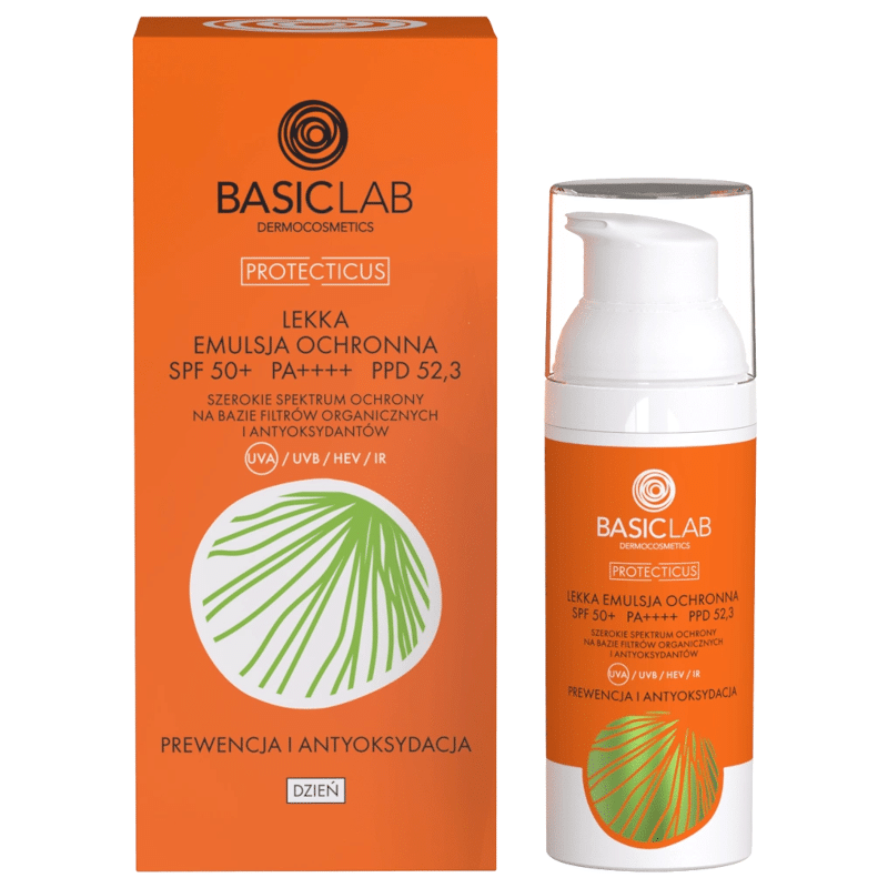 Lekka emulsja ochronna SPF 50+ PPD 52,3 BASICLAB - Prewencja i Antyoksydacja - 50 ml