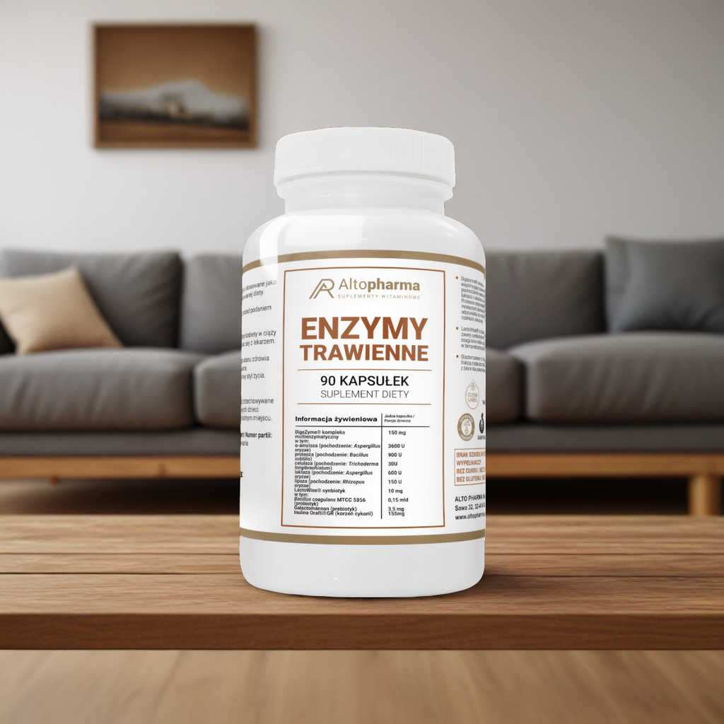 Enzymy trawienne Alto Pharma - Błonnik na trawienie wsparcie dla zdrowych jelit - 90 kapsułek