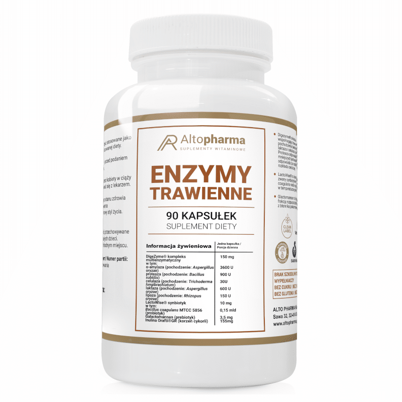 Enzymy trawienne Alto Pharma - Błonnik na trawienie wsparcie dla zdrowych jelit - 90 kapsułek