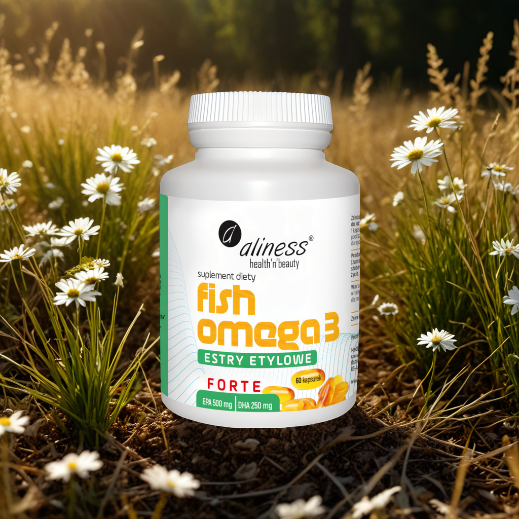 Fish Omega 3 FORTE Estry Etylowe Aliness - Wsparcie zdrowia serca, mózgu i wzroku - 60 kapsułek