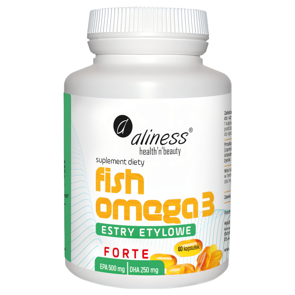Fish Omega 3 FORTE Estry Etylowe Aliness - Wsparcie zdrowia serca, mózgu i wzroku - 60 kapsułek
